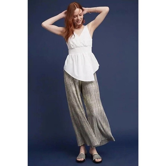 Anthropologie Maeve Smocked Poplin Halter Top White 100% Cotton Women's S Small - Picture 2 of 8